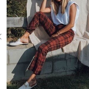 RED PLAID KICK FLARE PANTS by ONA by Yoon Chung Size XS